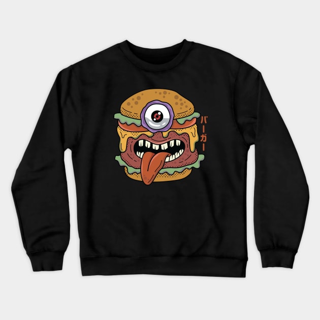 Kawaii Japanese Monster Burger Crewneck Sweatshirt by spacedowl